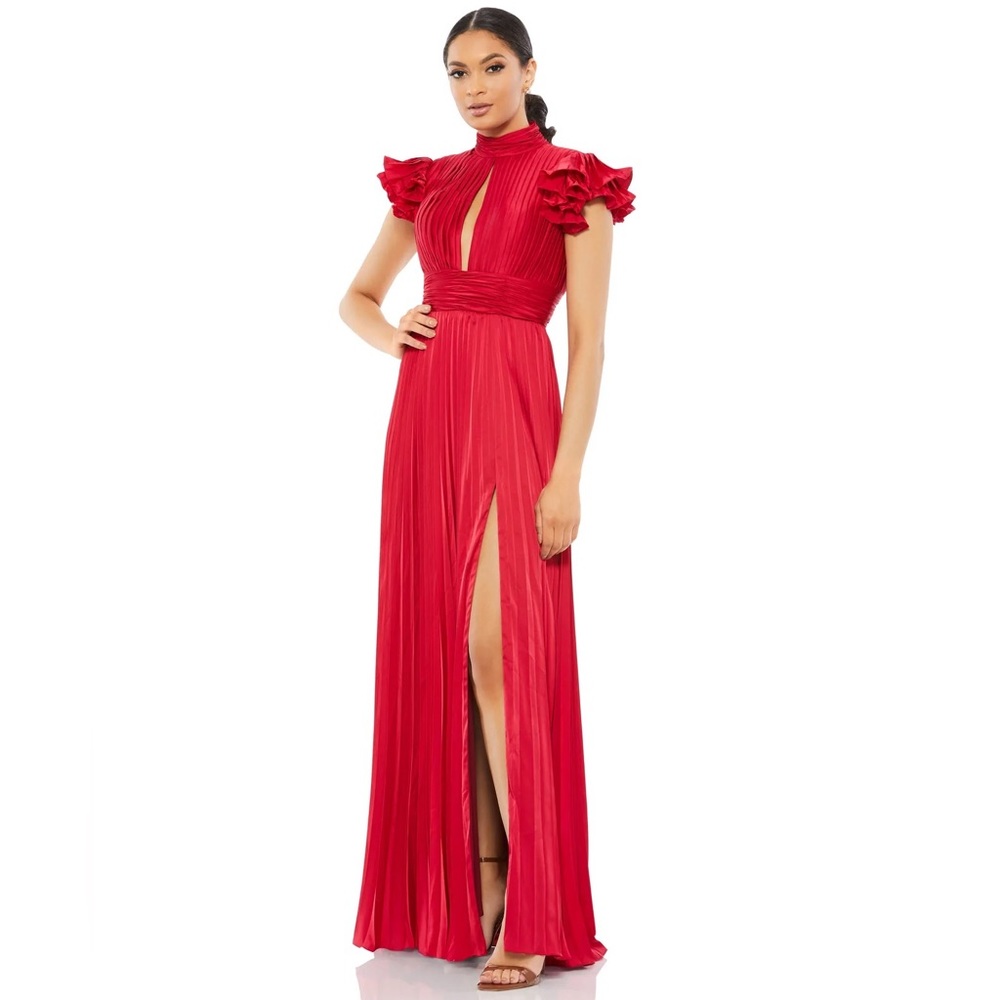 ⚡️SOLD⚡️High Neck Ruffle Sleeve Pleated Keyhole Gown